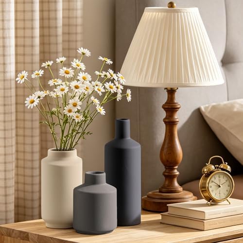 Ceramic Vase Set of 3, Modern Decorative Vases for Home Decor, Small Flower Pottery Vase Sets, Boho Farmhouse Rustic Vases for Living Room, Kitchen, Bedroom, Bathroom, Shelf, Table - Image 3