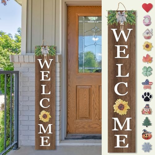 Interchangeable Welcome Sign for Front Porch Standing 47"X8" Wood by TQianJiang