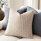 Foindtower Decorative Striped Boucle Throw Pillow Cover 24x24 Natural Beige - Image 5