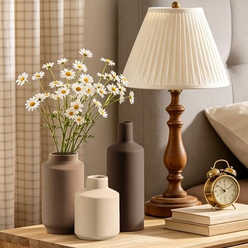Ceramic Vase Set of 3, Modern Decorative Vases for Home Decor, Small Flower Pottery Vase Sets, Boho Farmhouse Rustic Vases for Living Room, Kitchen, Bedroom, Bathroom, Shelf, Table - Image 3