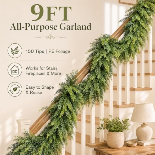 9ft Real Touch Artificial Christmas Cedar Garland for Mantle - Image 5