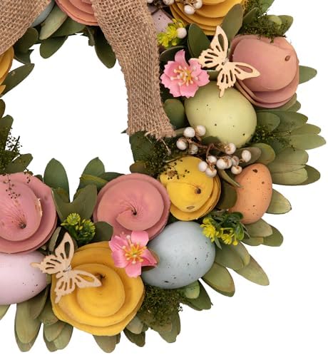 Northlight Shaved Wood Flowers Bunny Rabbit Silhouette Easter Wreath - 24" - Image 7