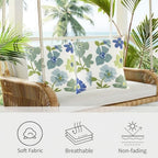 IcosaMro Pack of 2 Embroidered Floral Decorative Throw Pillow Covers 18x18 Inches Seasonal Boho Embroidery Pillow Cases for Outdoor Couch Sofa Bedroom Living Room Cotton Cushion Cover, Green & Blue - Image 2