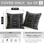 BlissBlush Black Decorative Throw Pillow Covers 22X22, Set of 2, Boho Farmhouse Cushion Cover, Cozy Soft Accent Pillowcase for Couch Sofa Bed Living Room Home Décor - Image 3