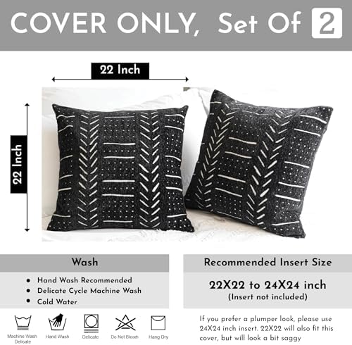 BlissBlush Black Decorative Throw Pillow Covers 22X22, Set of 2, Boho Farmhouse Cushion Cover, Cozy Soft Accent Pillowcase for Couch Sofa Bed Living Room Home Décor - Image 3