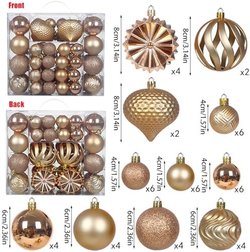 Christmas Tree Balls Ornaments Set, 48 Pcs Shatterproof Plastic Decorative Baubles Shiny Hanging Ball Ornaments for Xmas Tree Holiday Party Wedding Decoration, Champagne Gold - Image 2