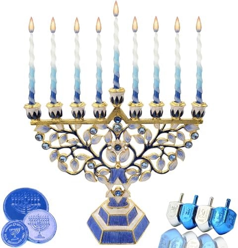 The Dreidel Company Hanukkah Menorah Enamel Hand-Painted Enameled Metal - Image 5