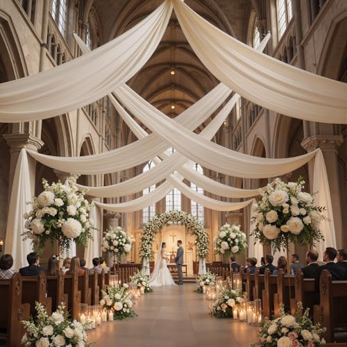 10 Panels 5ft(W) x 20ft(H) Beige Ceiling Drapes for Wedding Parties - Image 2