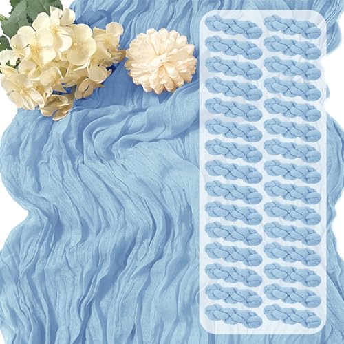 30 Pack Baby Blue Cheesecloth Table Runner 17 x 108 inch Cheese Cloth Table Runners 9ft Blue Table Runner Rustic Romantic Sheer Gauze Runner for Wedding Party Baby Shower Table Decoration by Yorcari