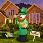 4 Ft Inflatable St Patricks Day Leprechaun Lighted Blow Up Shamrock Outdoor Yard Decoration with LED Light for Yard Garden Lawn Holiday - Image 3