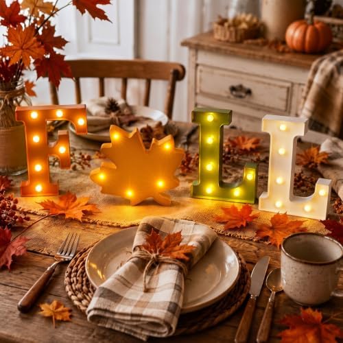 Ganeen Lighted Plastic Fall Decor LED Fall Letter Maple Leaf Decoration - Image 6
