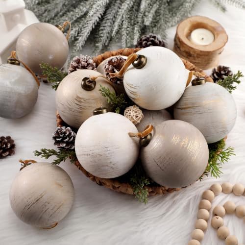 Yunlly 12 Pcs Neutral Christmas Ornament, Ivory Taupe Beige, 4'' - Image 4