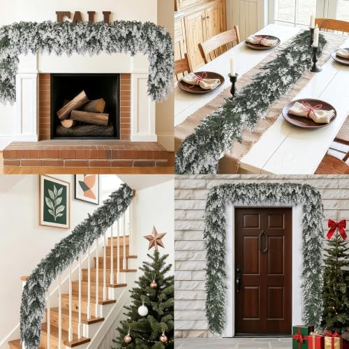 2 Pack 6Ft Flocked Christmas Garland, Snowy Cedar Garland - Image 4