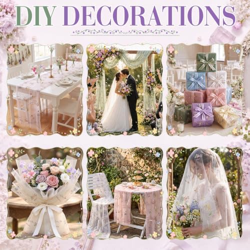 Irenare 6 Pcs 9.8ft Wildflower Tulle Table Runners, Multicolor - Image 4