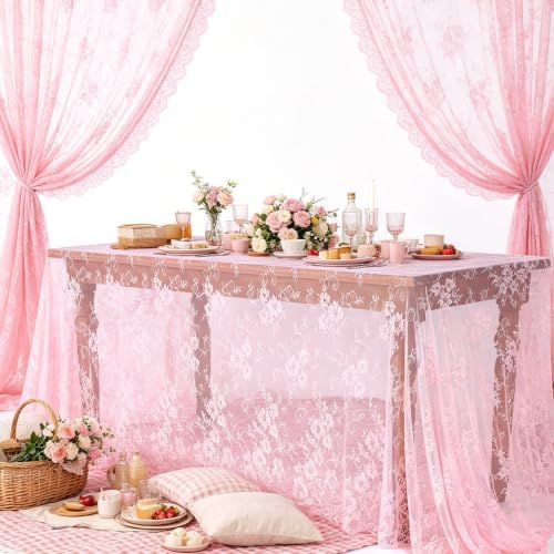 B-COOL 2 Pieces Lace Tablecloth 60 x 120 Inch Light Blue Wedding Rectangle - Image 4