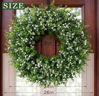 Artificial Boxwood Wreath for Front Door, Farmhouse Year Round Greenery Wreath, Indoor Outdoor with Hanging Tag and Scarf DIY Decor, All Seasons Holiday Decoration (24Inch) - Image 4