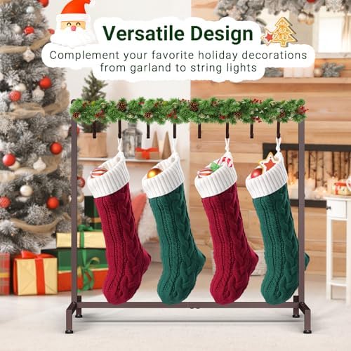 ELYKEN Christmas Stocking Holder, Free Standing Stocking Rack with 8 Removable Hooks, Small Stocking Stand, Heavy Duty Metal Tubes with Stable Base and Adjustable Feet, Bronze - Image 5