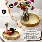 Modern Table Round Decorative Trays 2pcs Home Decor - Circle Coffee Table Centerpiece Set 12"/10" - Wooden Golden Ottoman Tray with Fluted Edge - Image 5