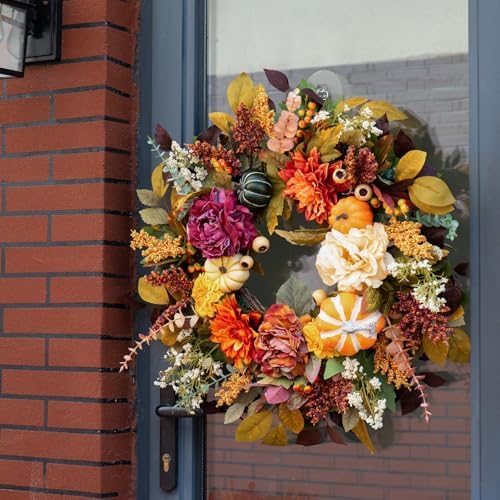 Fall Wreaths for Front Door Outside 24 Inch,Rustic Harvest Autumn Wreath - Image 6