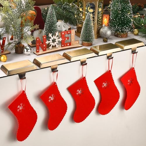 Christmas Stocking Holders for Mantle, Weighted Stocking Hangers, Christmas Stocking Hooks for Tables Window Fireplace Mantle Decoration(Bronze,5PCS) - Image 2