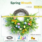 Easter Spring Wreath for Front Door, 24 Inch Handmade Floral with Pastel Eggs, Greenery and Sunflowers, Farmhouse Wall Decoration - Image 2