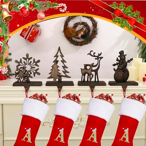 Black Christmas Stocking Holders for Mantel Set of 4 Stocking Hooks for Fireplace Mantel Hangers for Stocking Metal Stocking Holder for Christmas Decoration Hanging Hanger Clips - Image 5