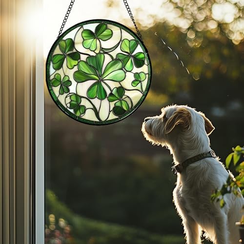 Ireland Green Clover Stained Glass Window Hanging Suncatcher Gifts 12" - Image 3