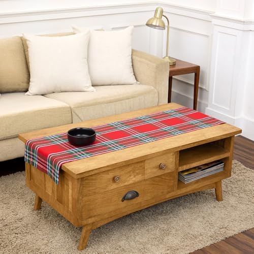 Solino Home 100% Linen Table Runner Red, Madras Holiday Plaid 14 x 48 in by SolinoHome