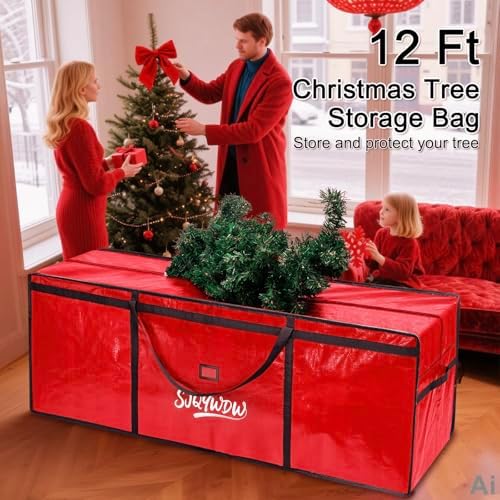 Extra Large Christmas Tree Storage Bag 12 ft for Xmas Trees - Red - Image 2