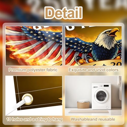 16x7FT 250 Years of Freedom Garage Door Banner, Ameri-ca Eagle with Fire Wings Design 1776–2026, Extra Large Patriotic Outdoor Garage Door Cover for Independence Day Decor - Image 4