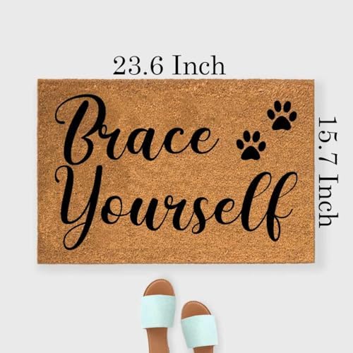 Funny Coir Doormat Brace Yourself Welcome Front Porch Decor Mat for The Entrance Way Outside Personalized Rug with Heavy-Duty Non Slip Outdoor Coconut Doormats Pets Lover Gift 23.6 x 15.7inch - Image 3