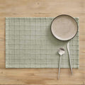 ZeeMart Artisanal Grid Decorative Linen Placemats Set of 6, Seeding Green by ZEEMARTONLINE