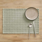 ZeeMart Artisanal Grid Decorative Linen Placemats Set of 6, Seeding Green by ZEEMARTONLINE