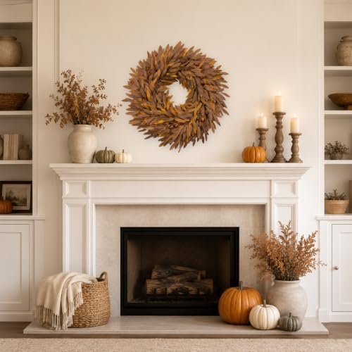 24 Inch Artificial Fall Wreath for Front Door, Autumn Olive Branch Wreathh - Image 5
