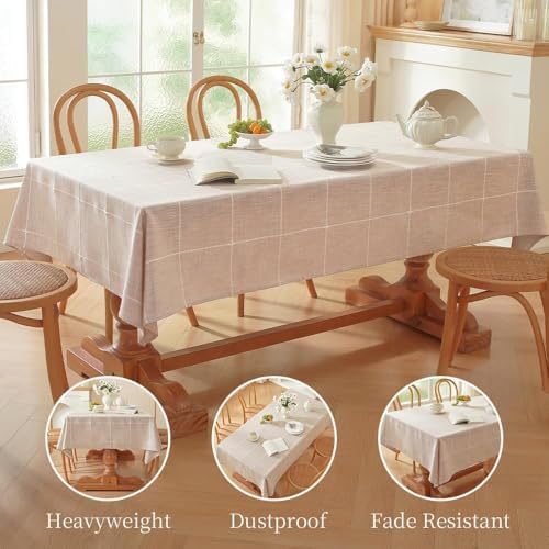 Zobesta Plaid Table Cloth Square 70x70 Inch Browm Linen Tablecloth Square - Image 3