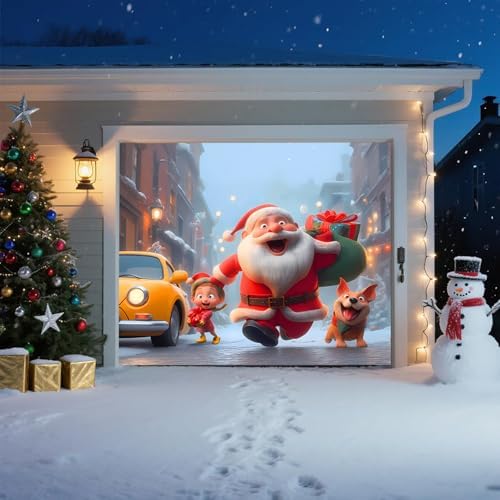 Christmas Garage Door Banner – Santa Claus, Little Girl & Cute Dog Carrying, Large Outdoor Holiday Mural for Garage, Yard & Porch Decor,8 x 7ft/2.4 x 2.1m - Image 6