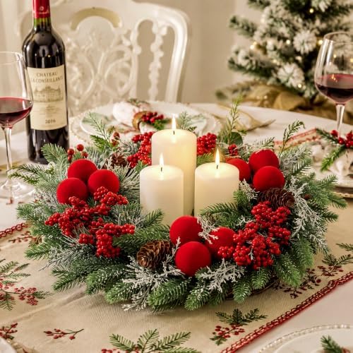 20inch Christmas Wreath, Velvet Balls Berries and Pinecones - Image 5
