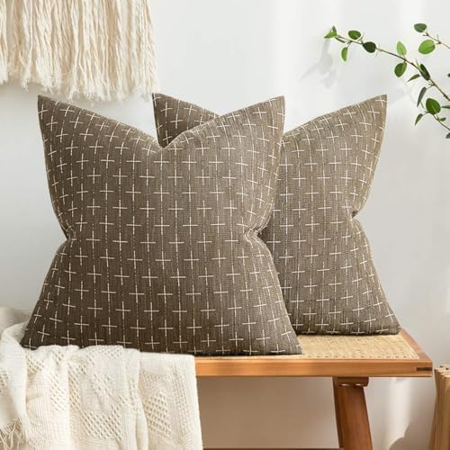 MIULEE Pack of 2 Decorative Burlap Linen Spring Throw Pillow Covers Farmhouse Pillowcases Modern Rustic Woven Textured Cushion Cover for Sofa Couch Bed 20x20 Inch Taupe by MIULEE