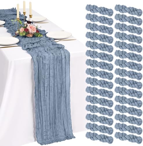 30 Pack Cheesecloth Table Runner 10FT Dusty Blue Table Runner Boho Gauze Cheese Cloth Table Runners Long Rustic Sheer Table Decorations for Wedding Party Baby Bridal Shower Birthday Holiday Home by Showgeous