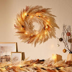 DecorbyHannah 24'' Neutral Fall Pampas Wreath with Lights for Front Door - Image 6