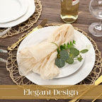Geosar Round Woven Placemats Bulk Rustic Paper Braided Placemats Boho Natural Non slip Heat Resistant Table Mats for Wedding Party, Dinner Table Centerpiece Decoration, 13 Inch (White Beige,24 Pcs) - Image 2