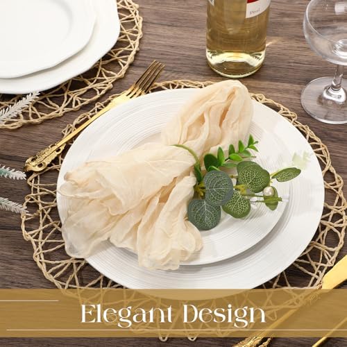 Geosar Round Woven Placemats Bulk Rustic Paper Braided Placemats Boho Natural Non slip Heat Resistant Table Mats for Wedding Party, Dinner Table Centerpiece Decoration, 13 Inch (White Beige,24 Pcs) - Image 2