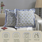 Ridhi Block Print Light Steel Blue Throw Pillow Cover 16" x 16" (Pack of 2) Decorative Cushion Covers with Ruffle for Couch, Sofa, Bed, Living Room, Home Decor Gift for Spring, Easter, Valentine - Image 5