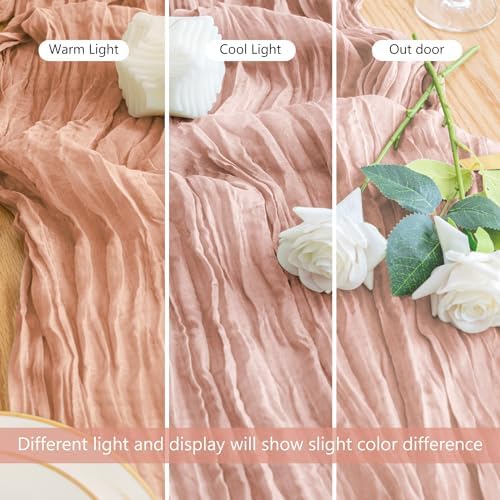 Cheesecloth Table Runner 10FT 12Pcs Dusty Pink Boho Gauze Sheer Runners - Image 5