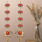 Divyakosh Door Hangings for Home and Temple Decoration, Pooja Items, Red Lotus With Elephant Wall/Door Decor | 2 Pieces | 26 Inch - Image 4