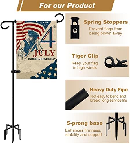 51 Inch Tall Garden Flag Stand Holder with 5 Prong base, Yard Flag Pole Holder for 12x18 Outdoor Small Flag Decor with Two Spring Stoppers and a Tiger clip, 2 Pack - Image 5