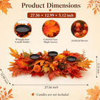 27.56" Fall Candle Holder Centerpiece, Thanksgiving Table Decor with Metal Candle Cups Large Foldable Autumn Leaves Pumpkins Candle Holder for Farmhouse Dining Table Mantel Home Party Decor - Image 2