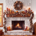 Yunlly Fall Magnolia Leaf Garland and Wreath Set, Brown Color, 2 Pcs - Image 2