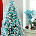 Realspring 72 Pieces Christmas Tree Ornament Set Xmas Assorted Decorations Bulk Glitter Poinsettia Berry Picks Topper Star Sequin Tree Skirts for Home Wreaths Holiday Party Favors (Turquoise) - Image 4