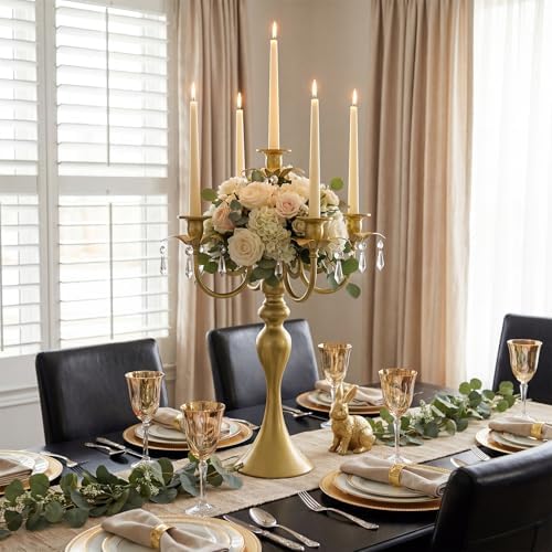 20.3'' Tall 5 Arm Silver Candelabra Centerpiece for Table, Metal Candelabra Candle Holder, Retro Candelabra Table Centerpieces for Party, Events, Home, Wedding Decor (2, Pure Gold, 5 arm) - Image 5